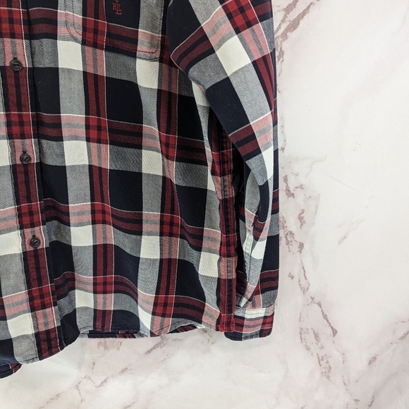 LRL Ralph Lauren Shirt Mens Large Red Black White Plaid Button Up Long Sleeve - Picture 4 of 11